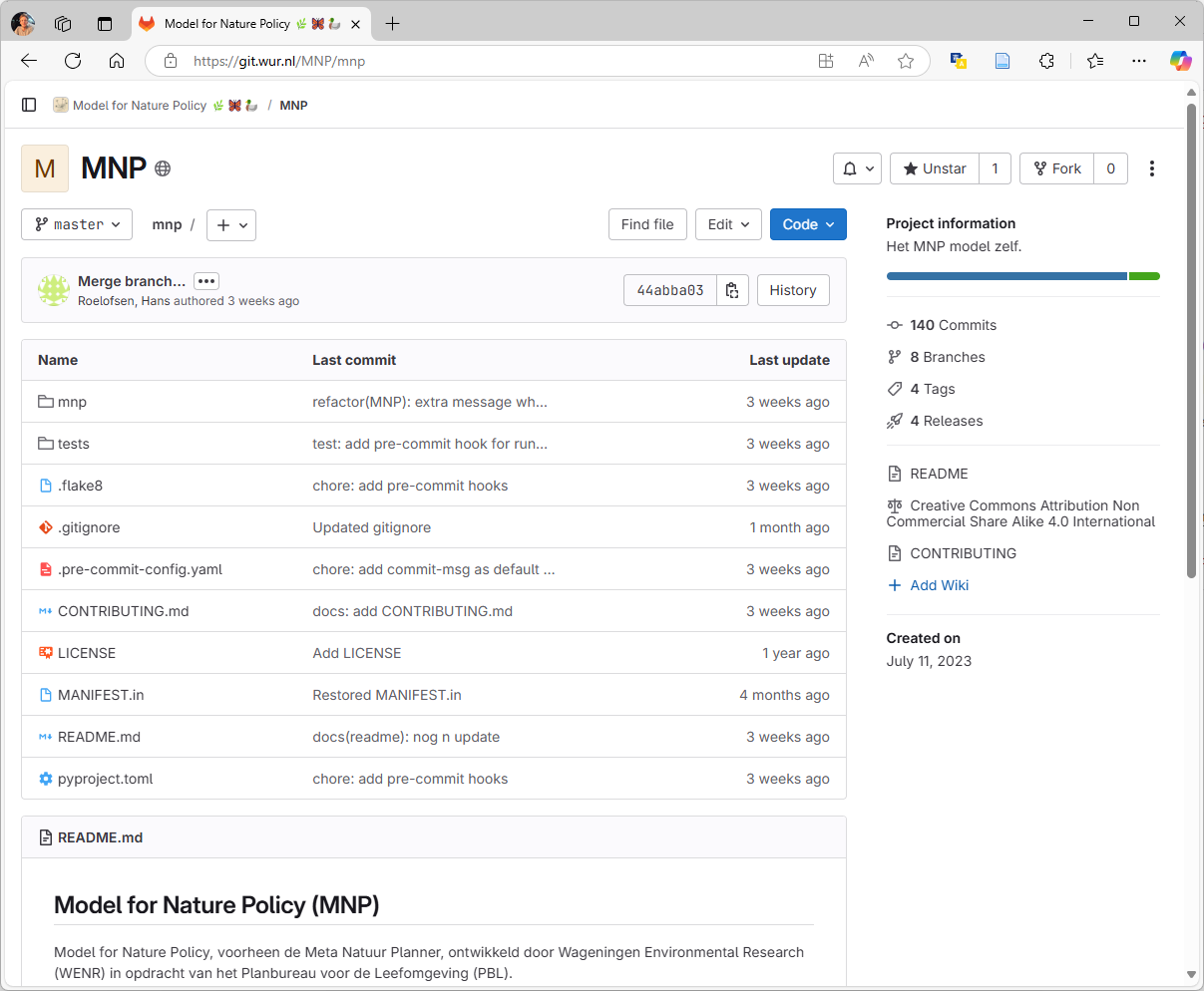 screenshot van de MNP code in gitlab